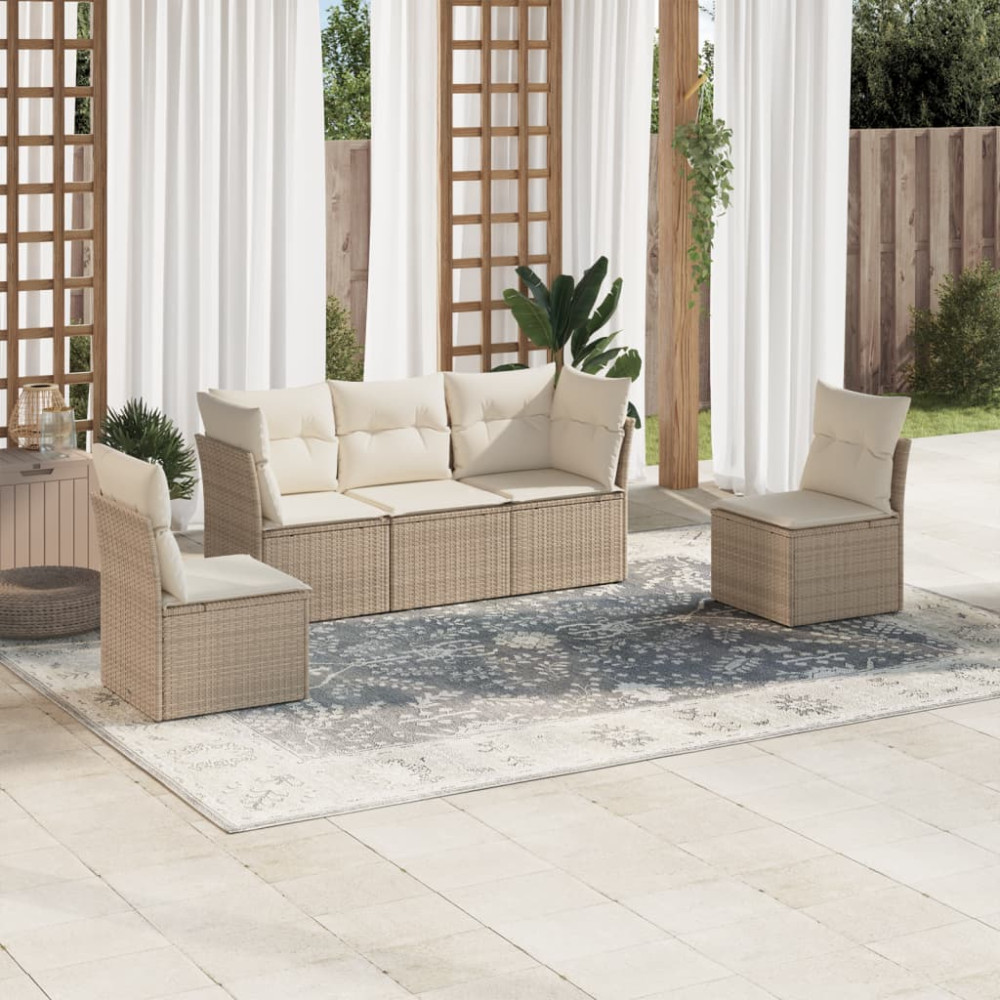 Produktbild för Soffgrupp för trädgården med dynor 5 delar beige konstrotting