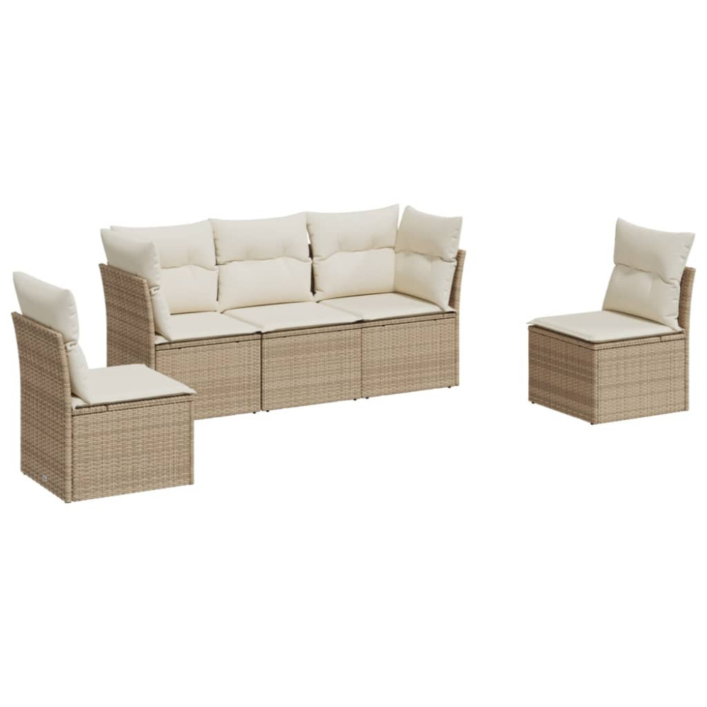 Produktbild för Soffgrupp för trädgården med dynor 5 delar beige konstrotting