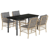Produktbild för Matgrupp för trädgården med dynor 5 delar mixbeige konstrotting