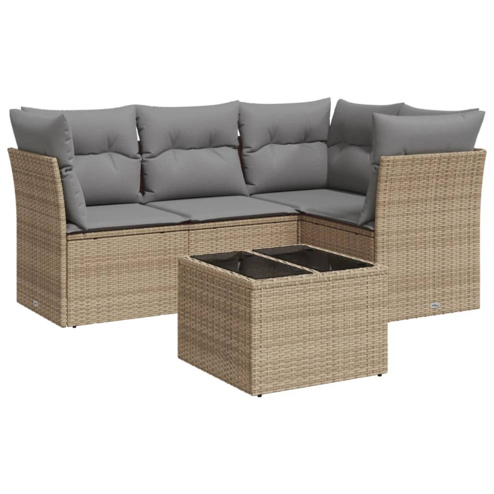 Produktbild för Soffgrupp för trädgården med dynor 5 delar beige konstrotting