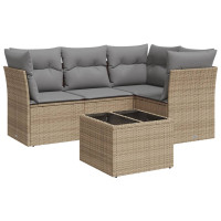 Produktbild för Soffgrupp för trädgården med dynor 5 delar beige konstrotting