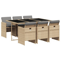 Produktbild för Matgrupp för trädgården med dynor 7 delar mixbeige konstrotting