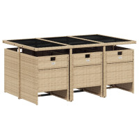 Produktbild för Matgrupp för trädgården med dynor 7 delar mixbeige konstrotting