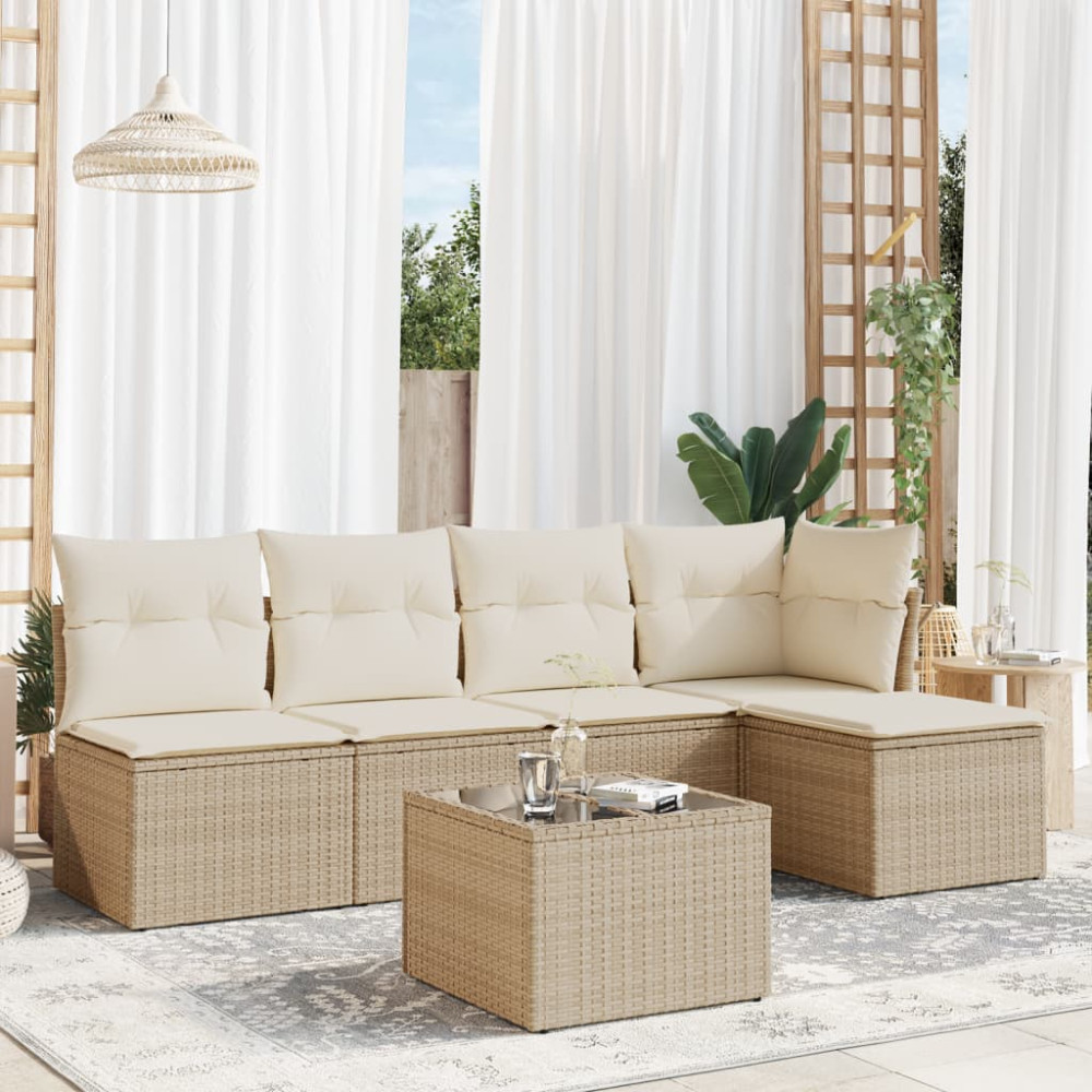 Produktbild för Soffgrupp för trädgården med dynor 6 delar beige konstrotting