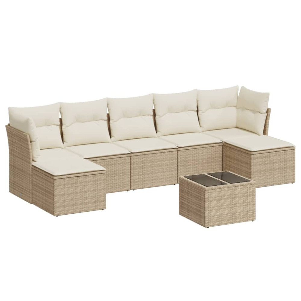 Produktbild för Matgrupp för trädgården med dynor 8 delar beige konstrotting