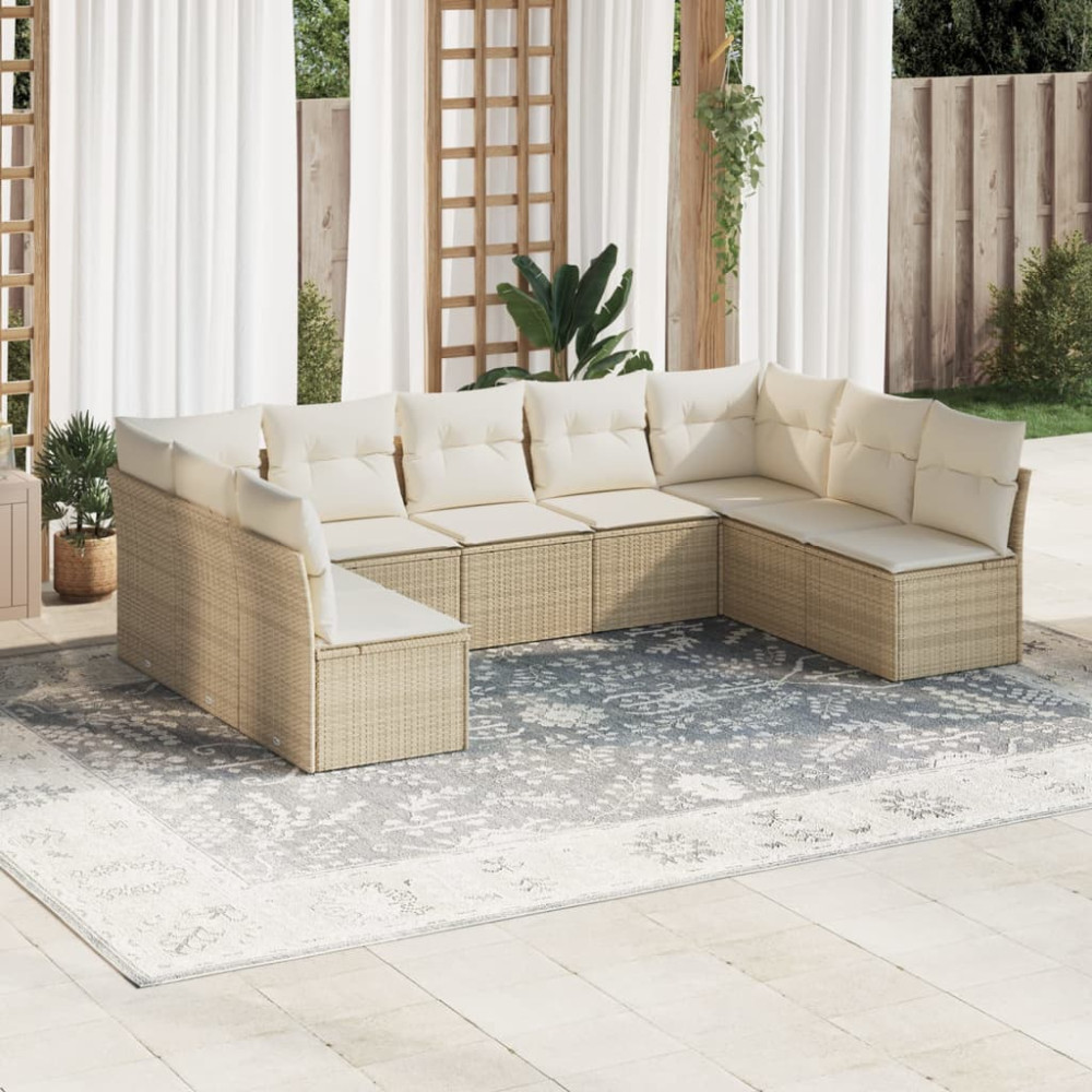 Produktbild för Soffgrupp för trädgården med dynor 9 delar beige konstrotting