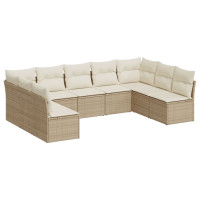 Produktbild för Soffgrupp för trädgården med dynor 9 delar beige konstrotting