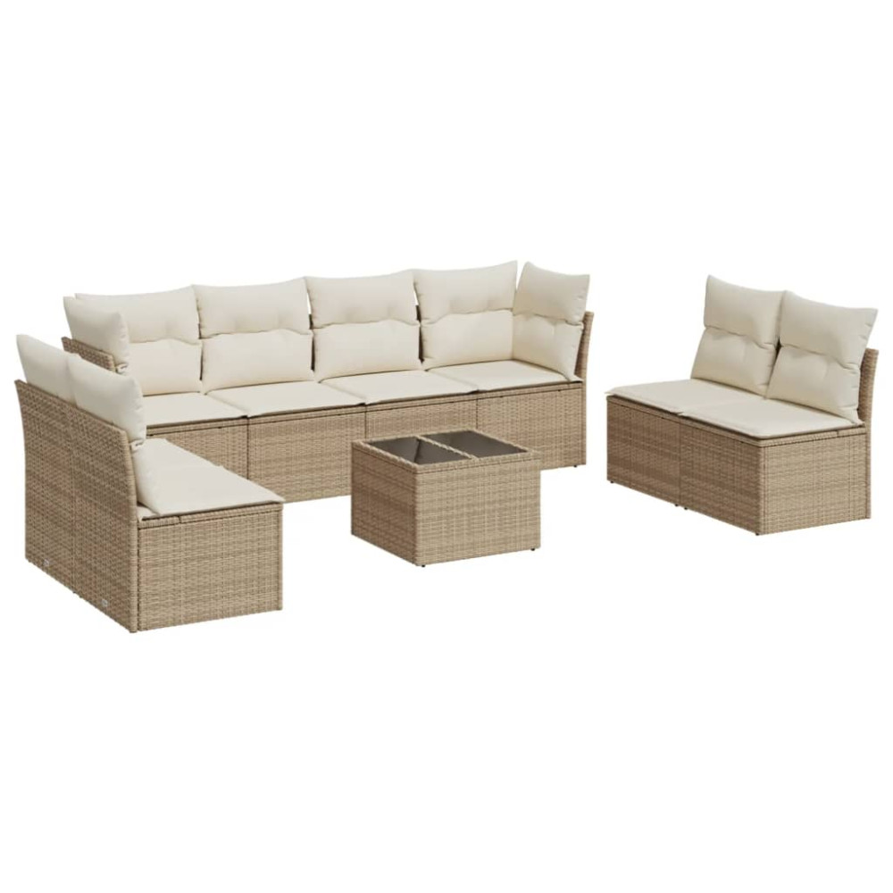 Produktbild för Soffgrupp för trädgården med dynor 9 delar beige konstrotting