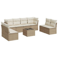 Produktbild för Soffgrupp för trädgården med dynor 9 delar beige konstrotting