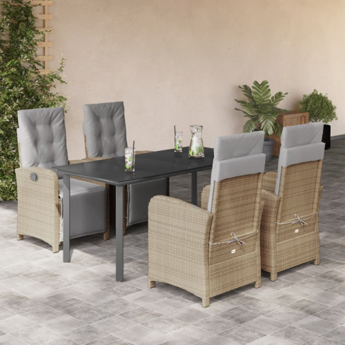 vidaXL Matgrupp för trädgården med dynor 5 delar beige konstrotting