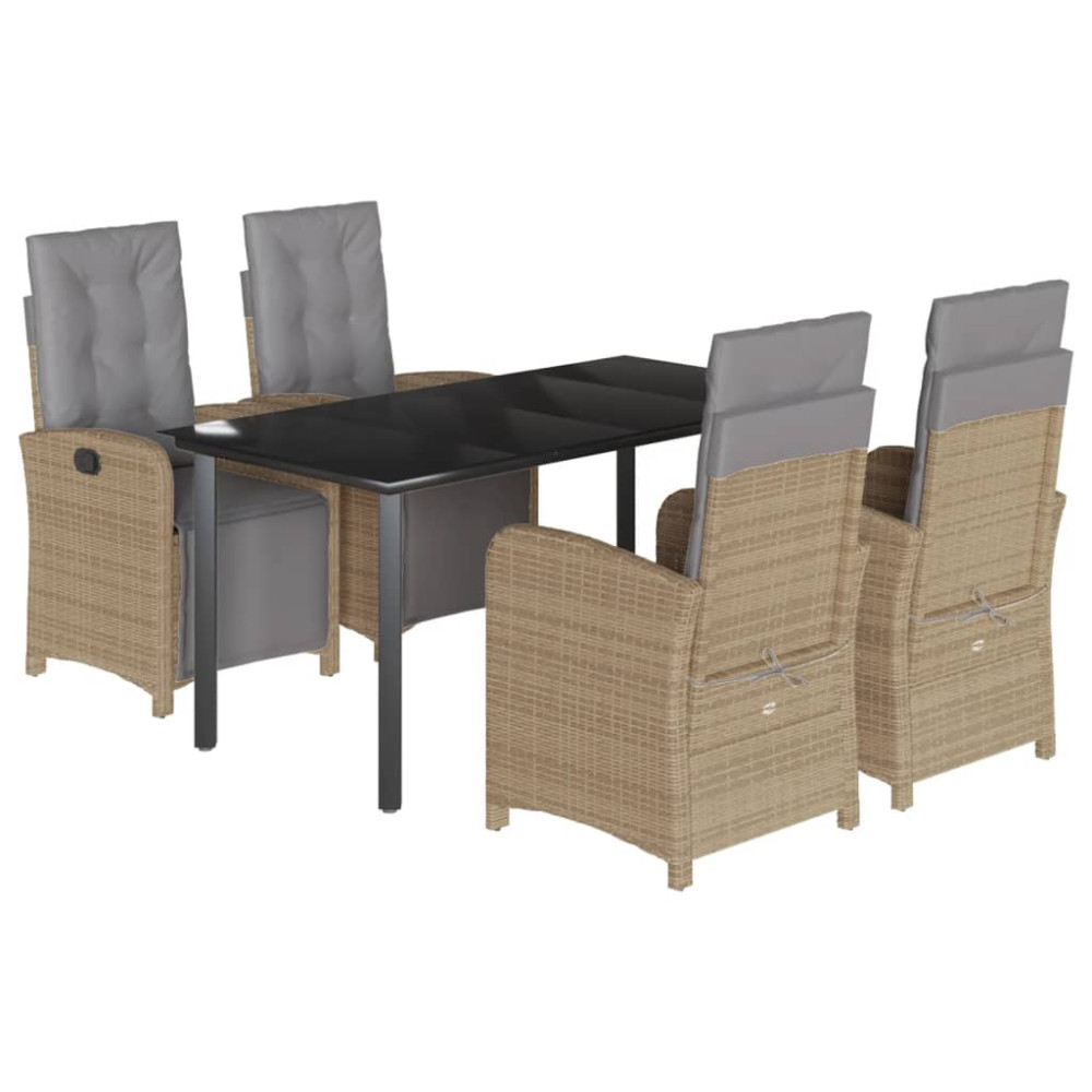 Produktbild för Matgrupp för trädgården med dynor 5 delar beige konstrotting