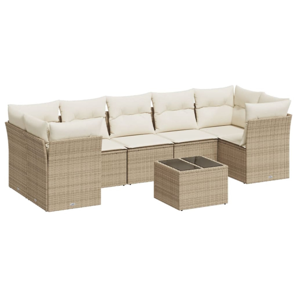 Produktbild för Matgrupp för trädgården med dynor 8 delar beige konstrotting