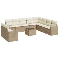 Produktbild för Loungegrupp för trädgården m. dynor 11 delar beige konstrotting