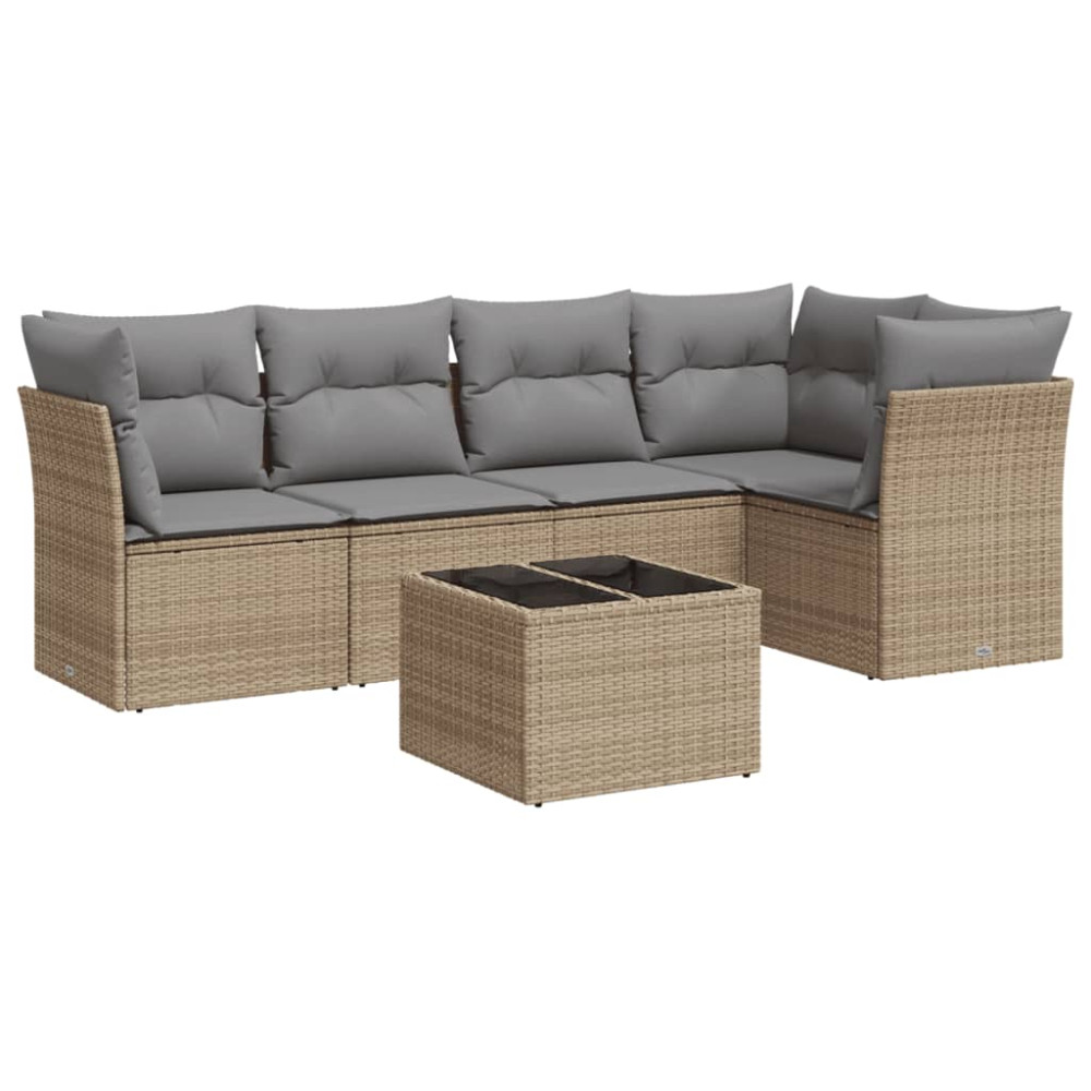 Produktbild för Soffgrupp för trädgården med dynor 6 delar beige konstrotting