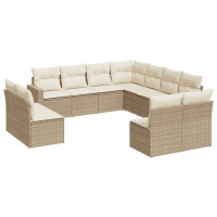 Produktbild för Loungegrupp för trädgården m. dynor 11 delar beige konstrotting