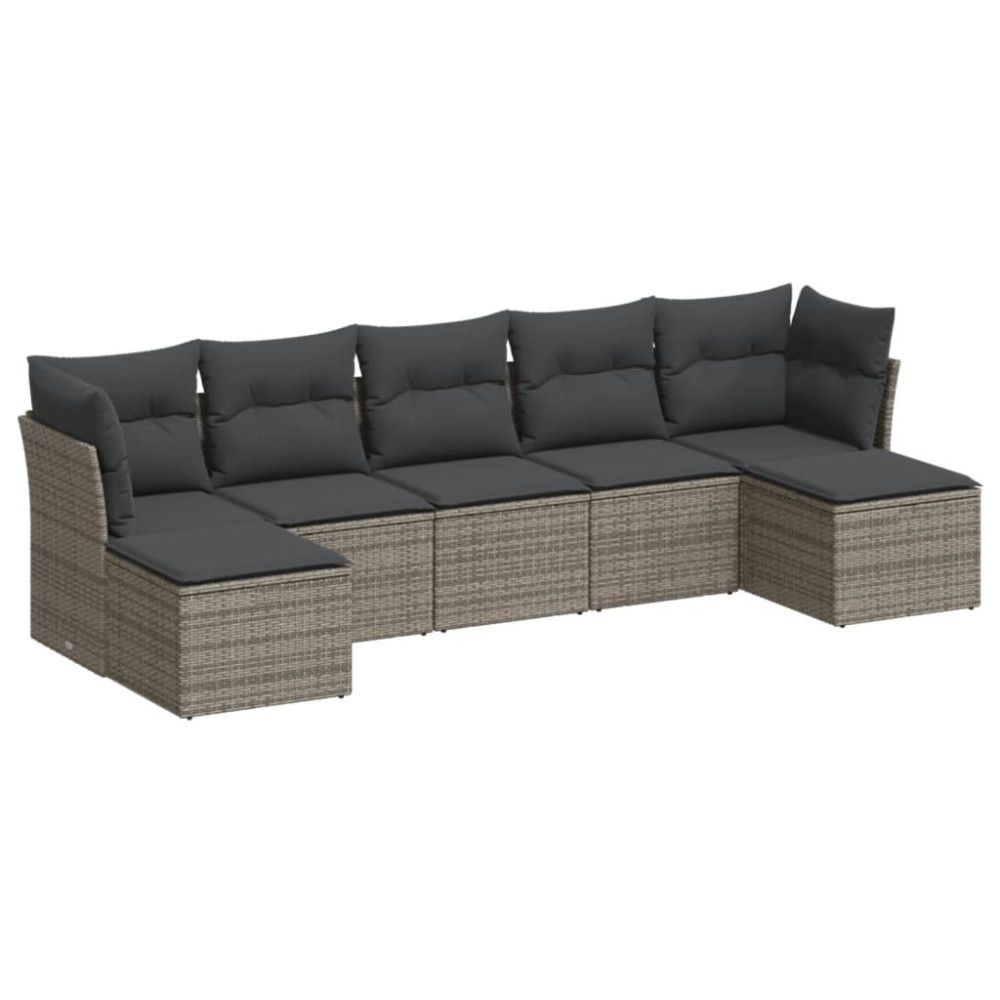 Produktbild för Soffgrupp för trädgården med dynor 7 delar grå konstrotting
