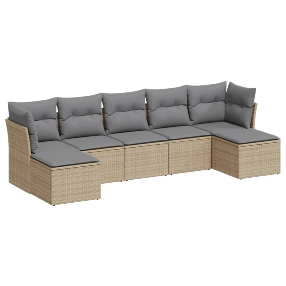 Produktbild för Matgrupp för trädgården med dynor 7 delar beige konstrotting