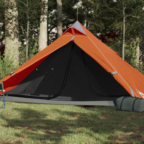 vidaXL Campingtält 1 Person grå & orange 255x153x130 cm 185T taft