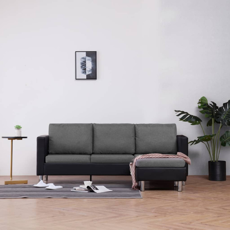 Produktbild för 3-sitssoffa med dynor konstläder svart