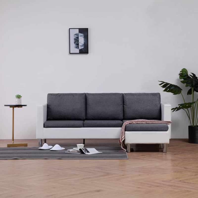 Produktbild för 3-sitssoffa med dynor konstläder vit