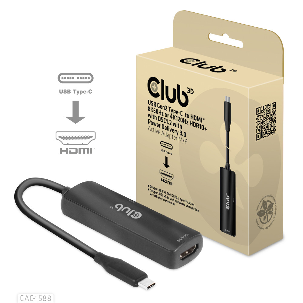 Produktbild för CLUB3D CAC-1588 videokabeladapter 0,17 m USB Type-C HDMI Svart