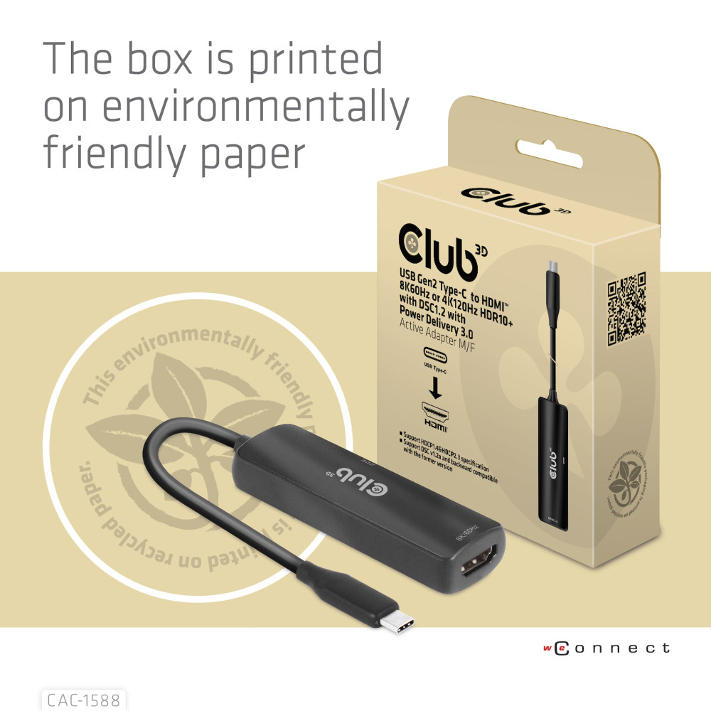 Produktbild för CLUB3D CAC-1588 videokabeladapter 0,17 m USB Type-C HDMI Svart