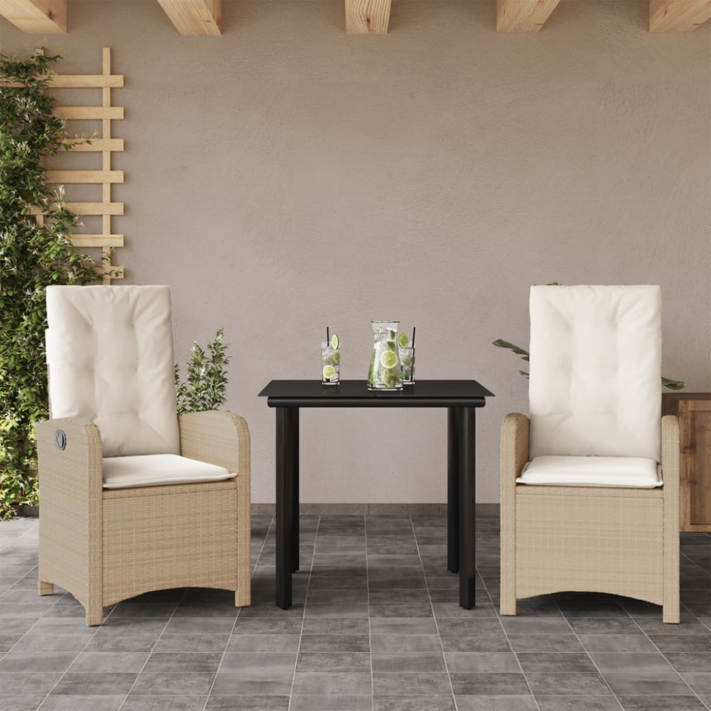 Produktbild för Matgrupp för trädgården 3 delar med dynor beige konstrotting