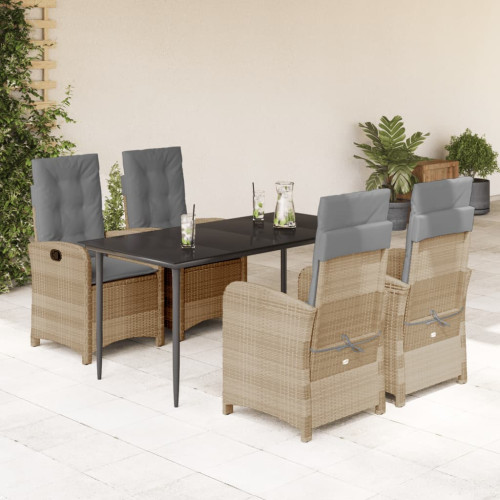 vidaXL Matgrupp för trädgården med dynor 5 delar mixbeige konstrotting