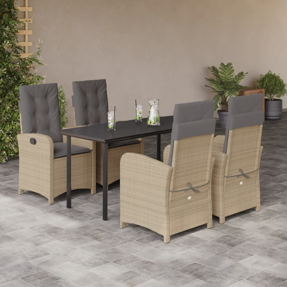 Produktbild för Matgrupp för trädgården med dynor 5 delar mixbeige konstrotting