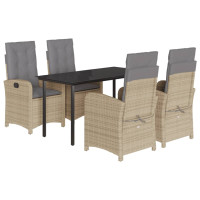 Produktbild för Matgrupp för trädgården med dynor 5 delar mixbeige konstrotting