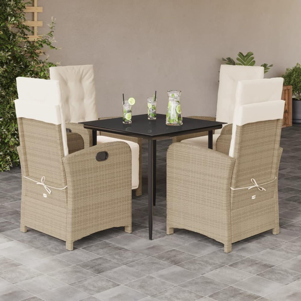 Produktbild för Matgrupp för trädgården med dynor 5 delar beige konstrotting