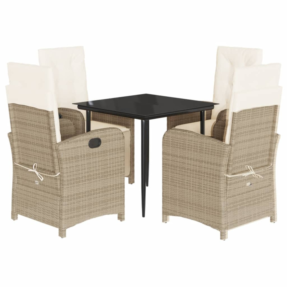 Produktbild för Matgrupp för trädgården med dynor 5 delar beige konstrotting
