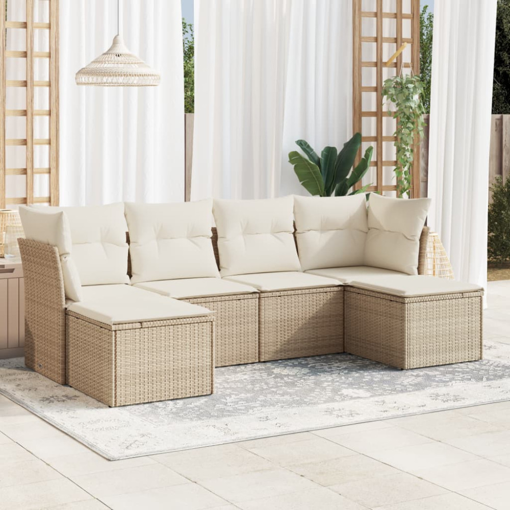 Produktbild för Soffgrupp för trädgården med dynor 6 delar beige konstrotting