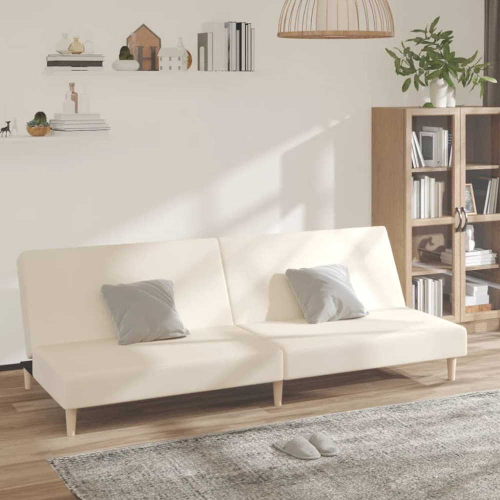 Produktbild för Bäddsoffa 2-sits gräddvit tyg