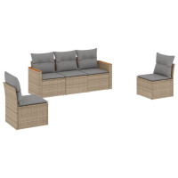 Produktbild för Soffgrupp för trädgården med dynor 5 delar beige konstrotting