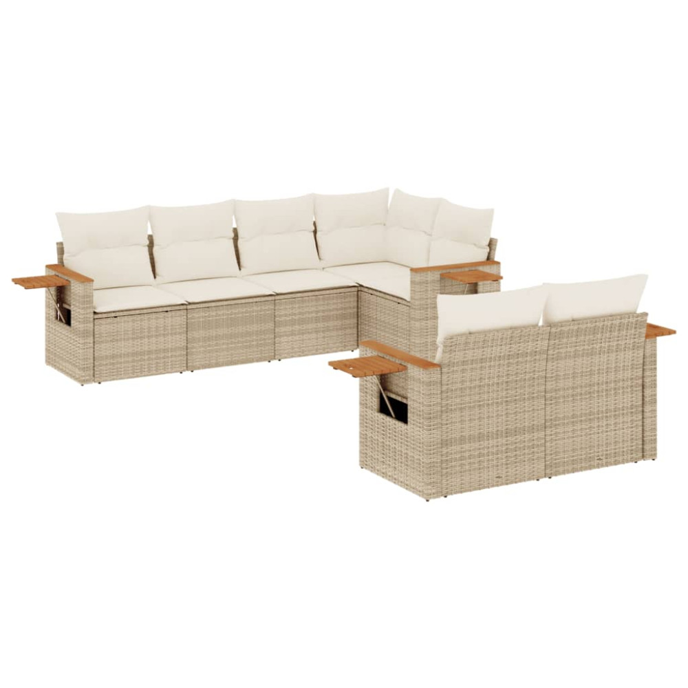 Produktbild för Matgrupp för trädgården med dynor 7 delar beige konstrotting