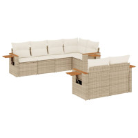 Produktbild för Matgrupp för trädgården med dynor 7 delar beige konstrotting