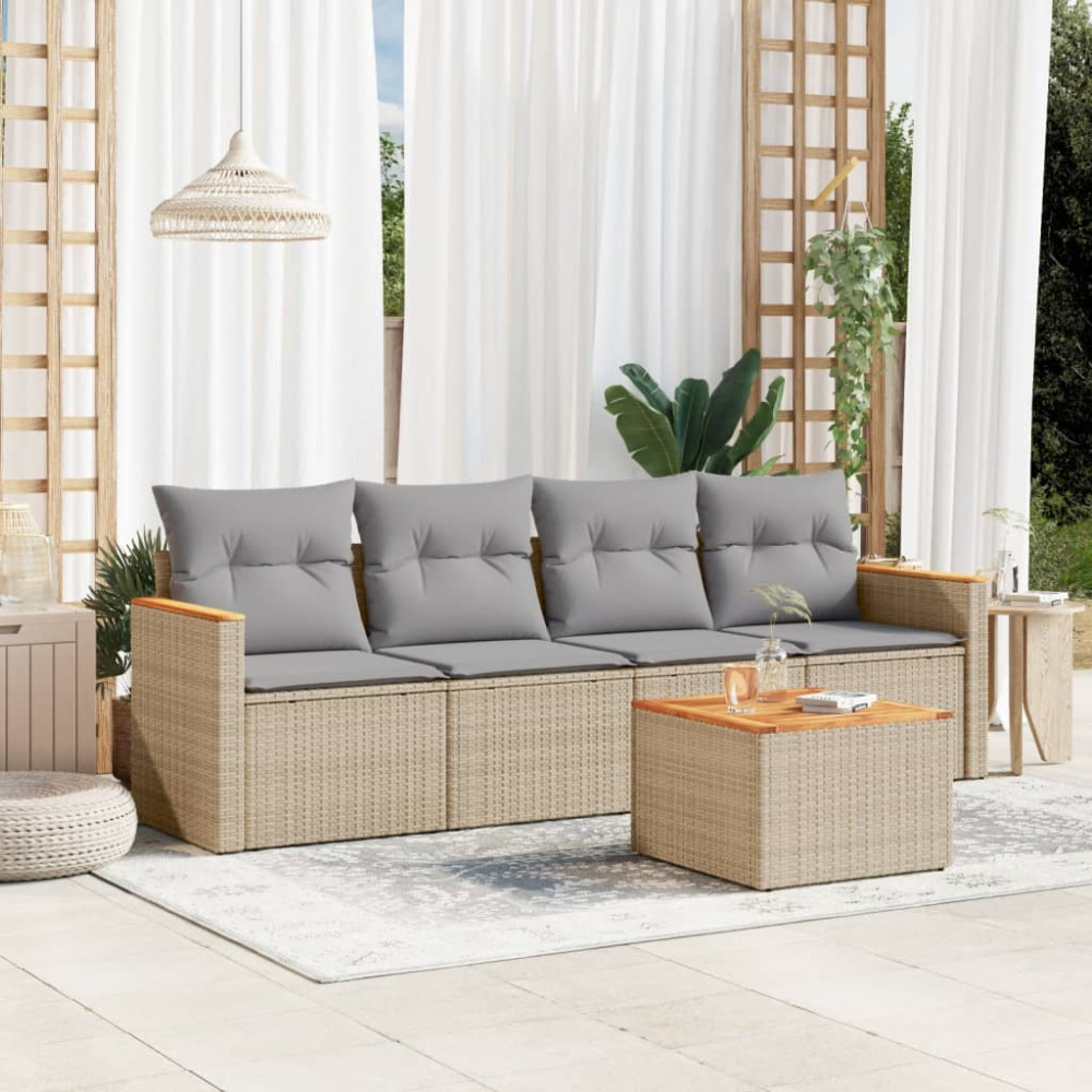 Produktbild för Soffgrupp för trädgården med dynor 5 delar beige konstrotting