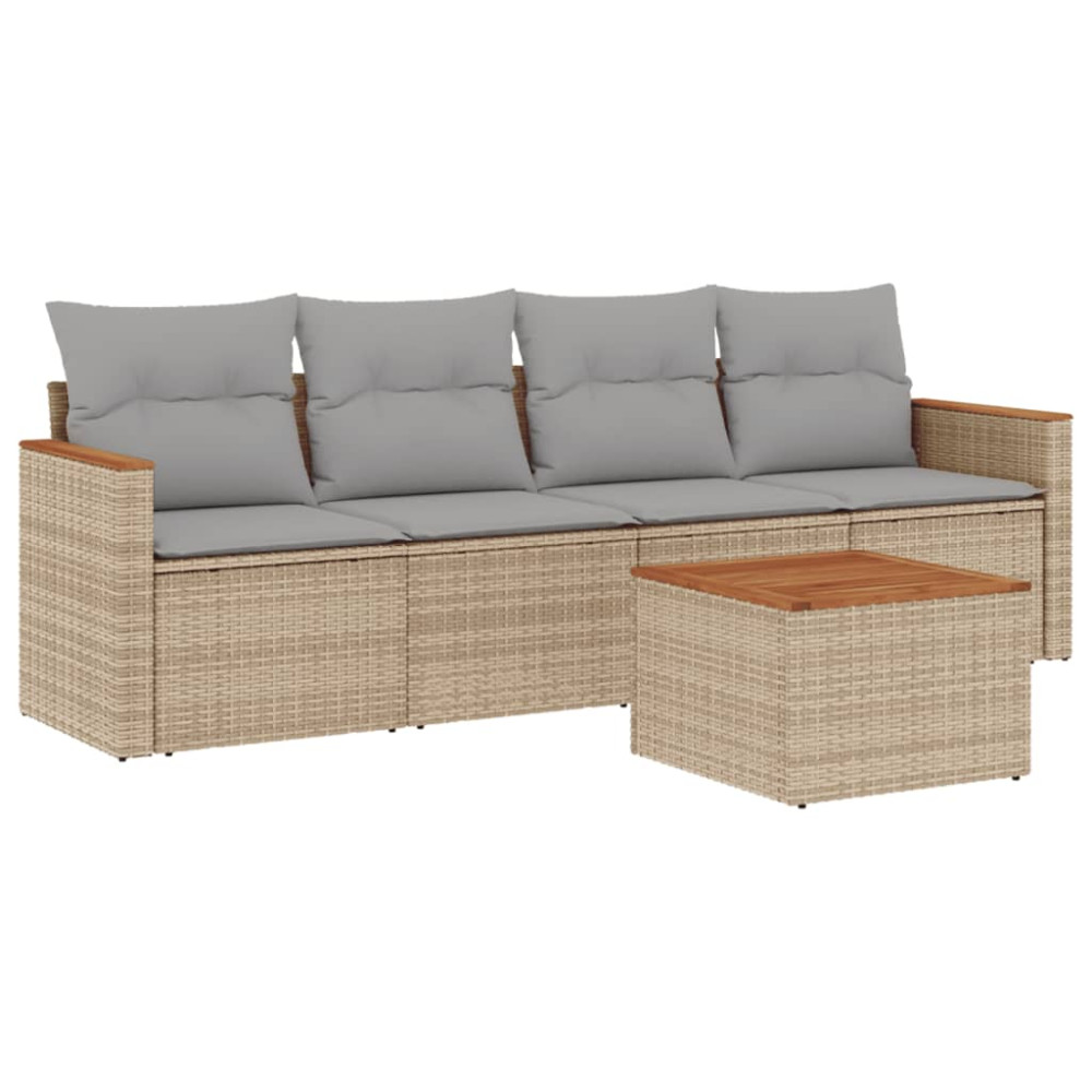 Produktbild för Soffgrupp för trädgården med dynor 5 delar beige konstrotting
