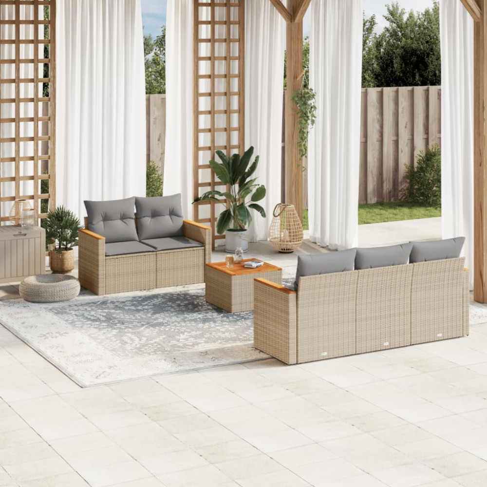 Produktbild för Soffgrupp för trädgården med dynor 6 delar beige konstrotting