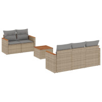 Produktbild för Soffgrupp för trädgården med dynor 6 delar beige konstrotting
