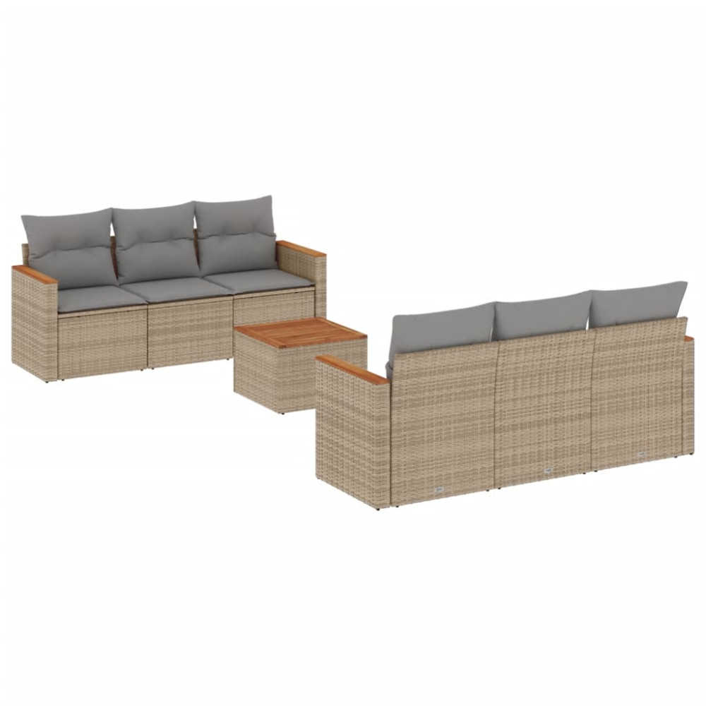 Produktbild för Matgrupp för trädgården med dynor 7 delar beige konstrotting