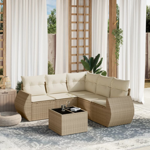 vidaXL Soffgrupp för trädgården med dynor 6 delar beige konstrotting