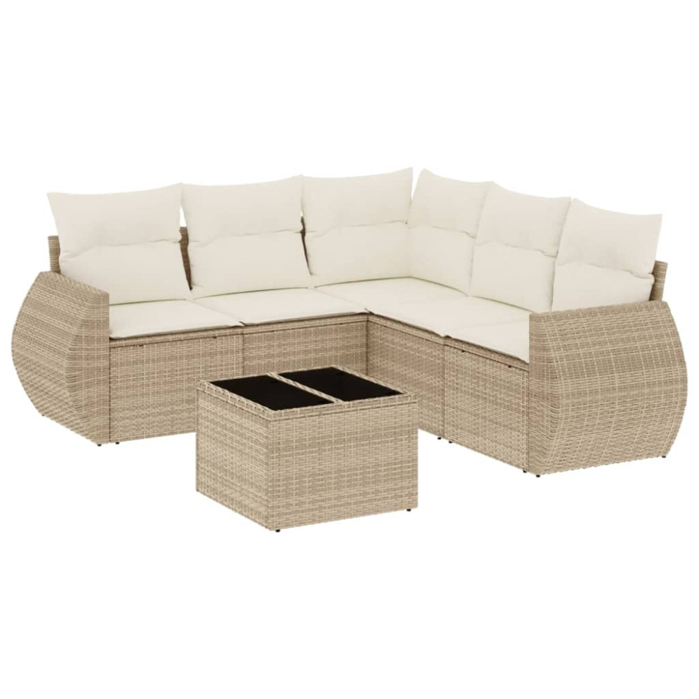 Produktbild för Soffgrupp för trädgården med dynor 6 delar beige konstrotting