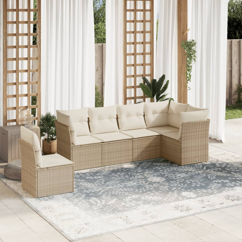 Produktbild för Soffgrupp för trädgården med dynor 6 delar beige konstrotting