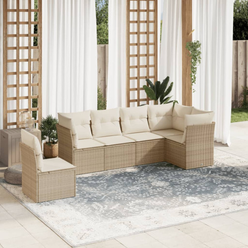 vidaXL Soffgrupp för trädgården med dynor 6 delar beige konstrotting