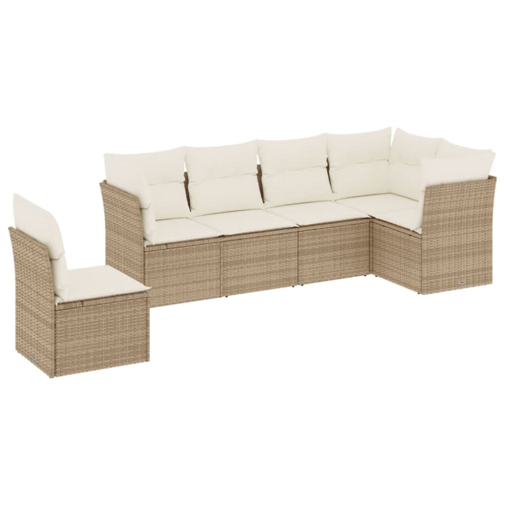 Produktbild för Soffgrupp för trädgården med dynor 6 delar beige konstrotting