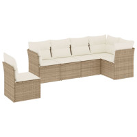 Produktbild för Soffgrupp för trädgården med dynor 6 delar beige konstrotting