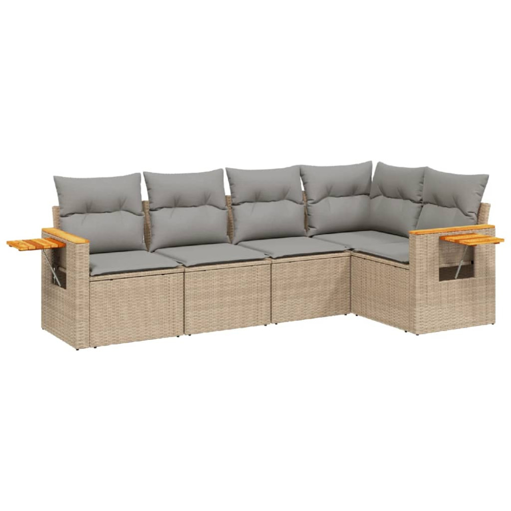 Produktbild för Soffgrupp för trädgården med dynor 5 delar beige konstrotting