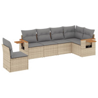 Produktbild för Soffgrupp för trädgården med dynor 6 delar beige konstrotting